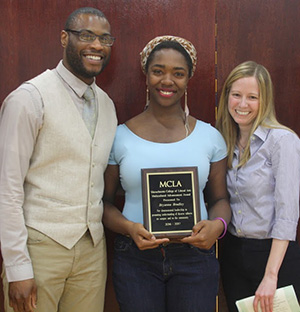 student receiving leadership award