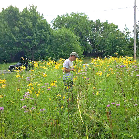 student in the field