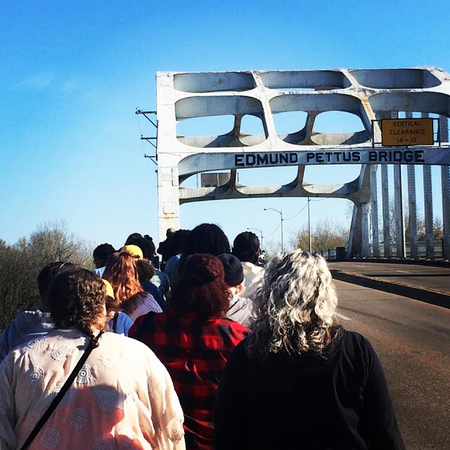 MCLA students crossing the Edmund Pettus Bridge in Selma, Alabama