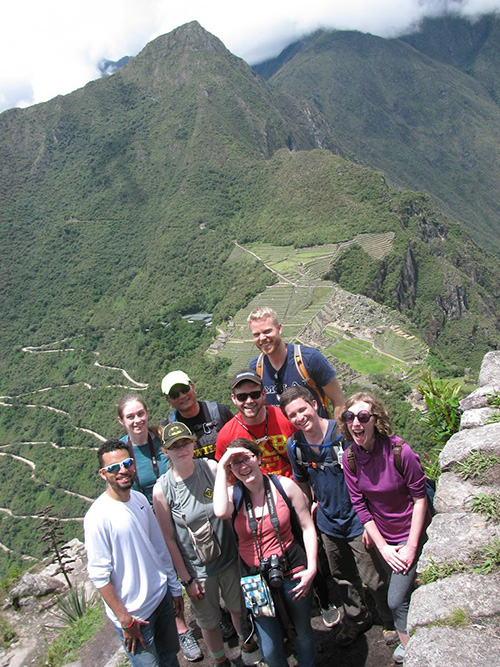 Students and professor at Machu Pucchu