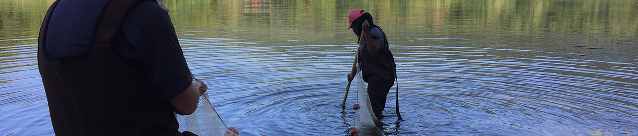 Student taking measurements in a lake